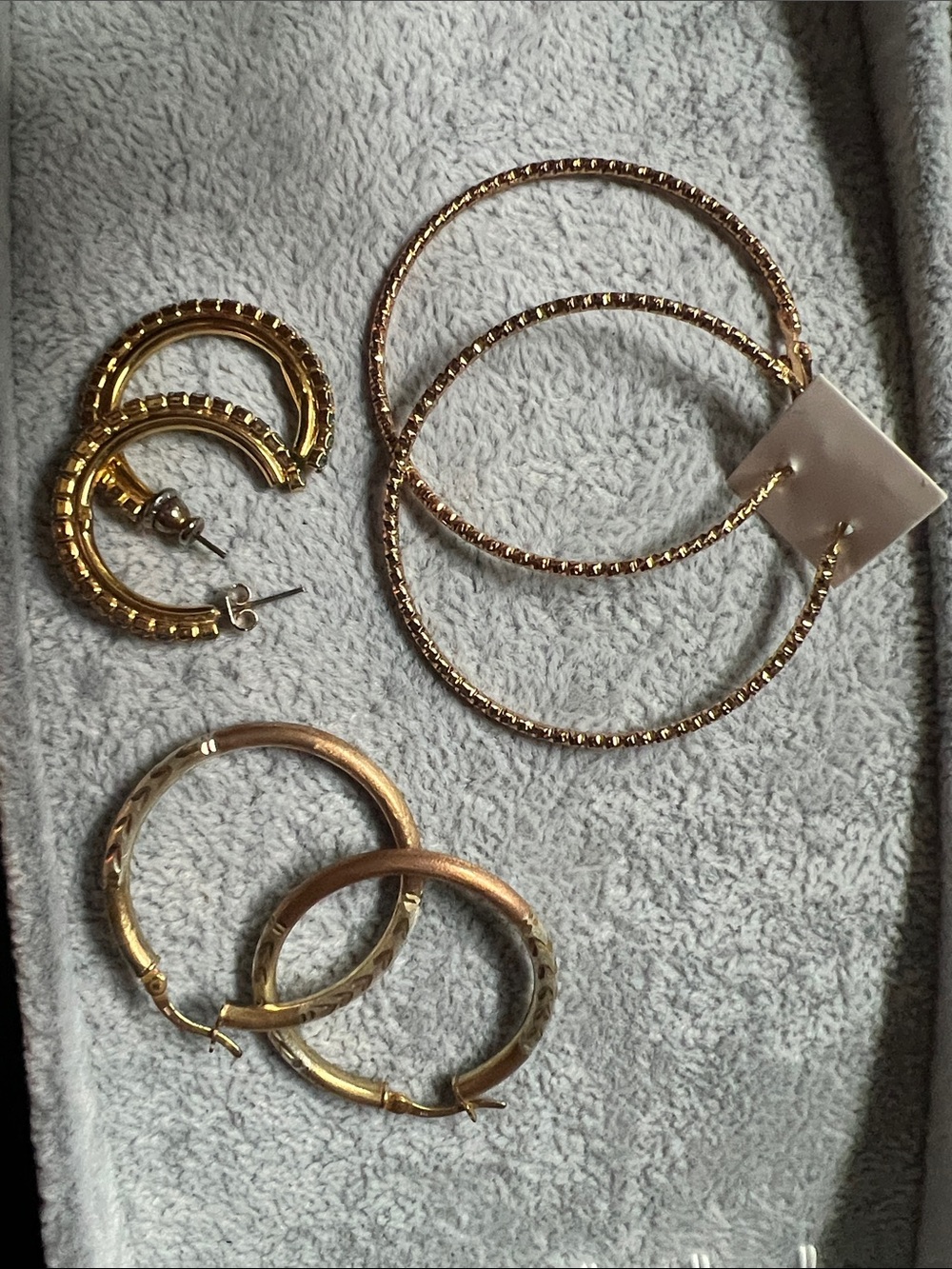 Gold Hoop Earring Set – Three Pairs of Textured Hoops